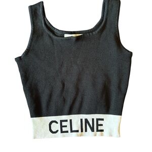 Celine Black Fitted Crop Tank Top